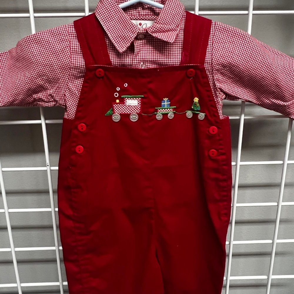 Toddler red Christmas overalls